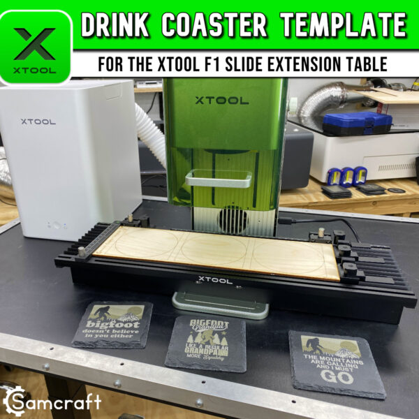 xTool F1 Slide Extension Drink Coaster Template - Samcraft - Complete View
