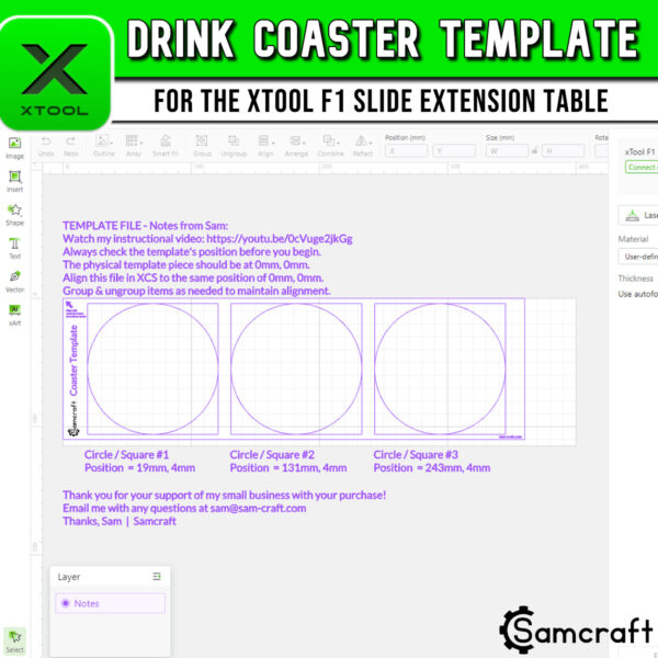 xTool F1 Slide Extension Drink Coaster Template - Samcraft - Screenshot 2